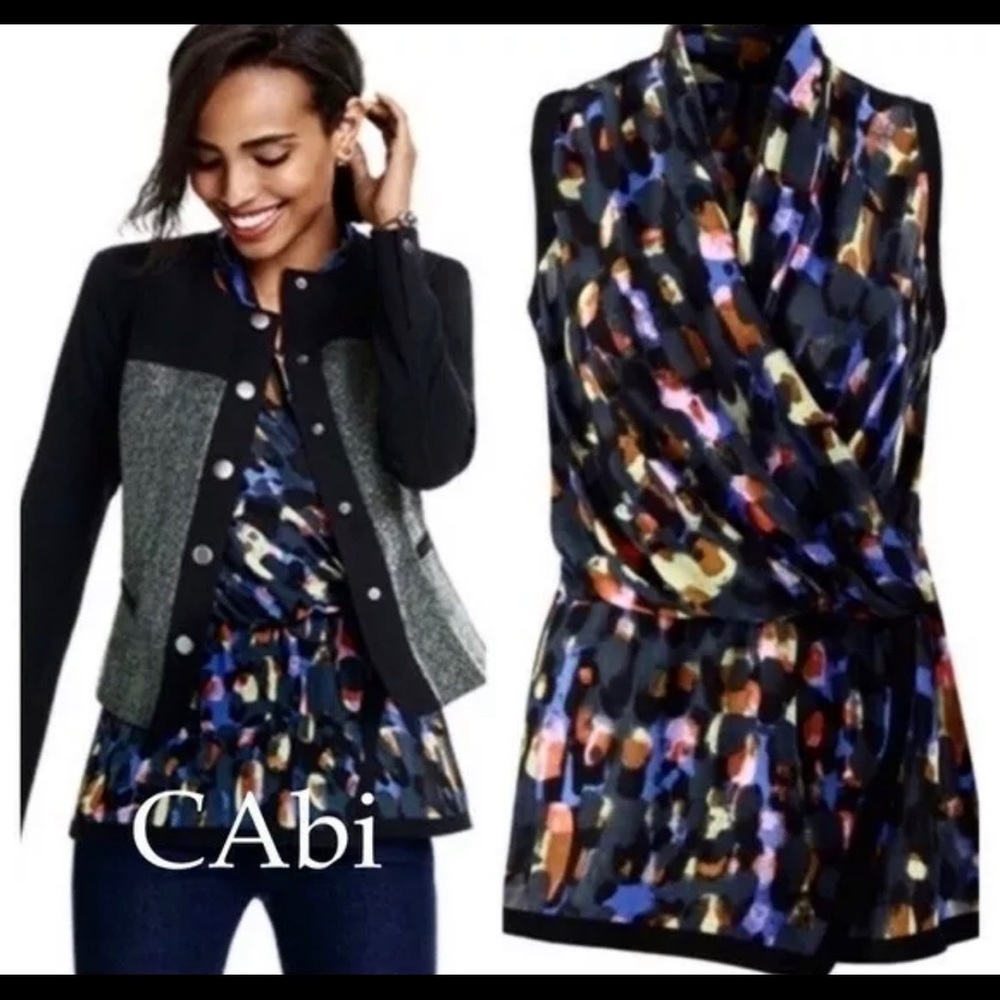 CAbi Size M # 3077 Splattered Flaunt Wrap Blouse